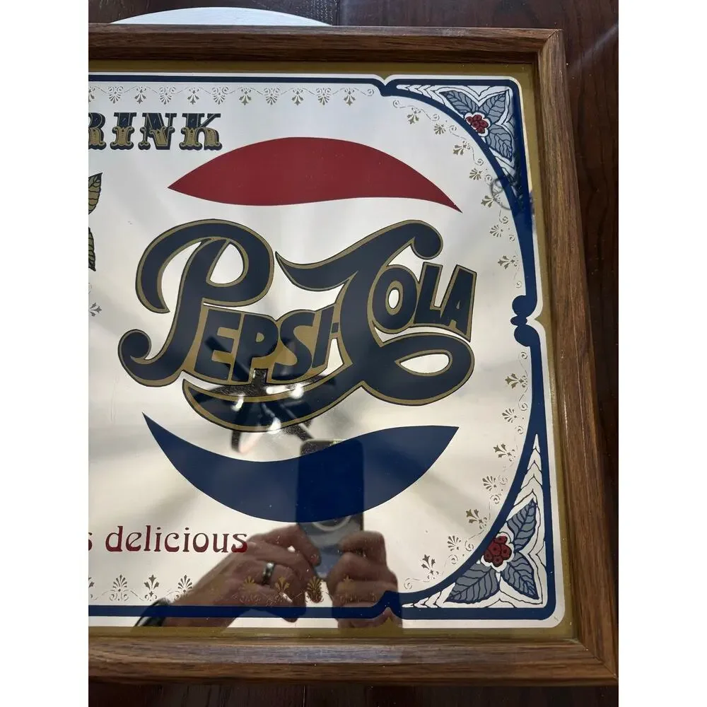 Rare Vintage 70s Drink Pepsi Cola Always Delicious Mirror Wall Clock Works